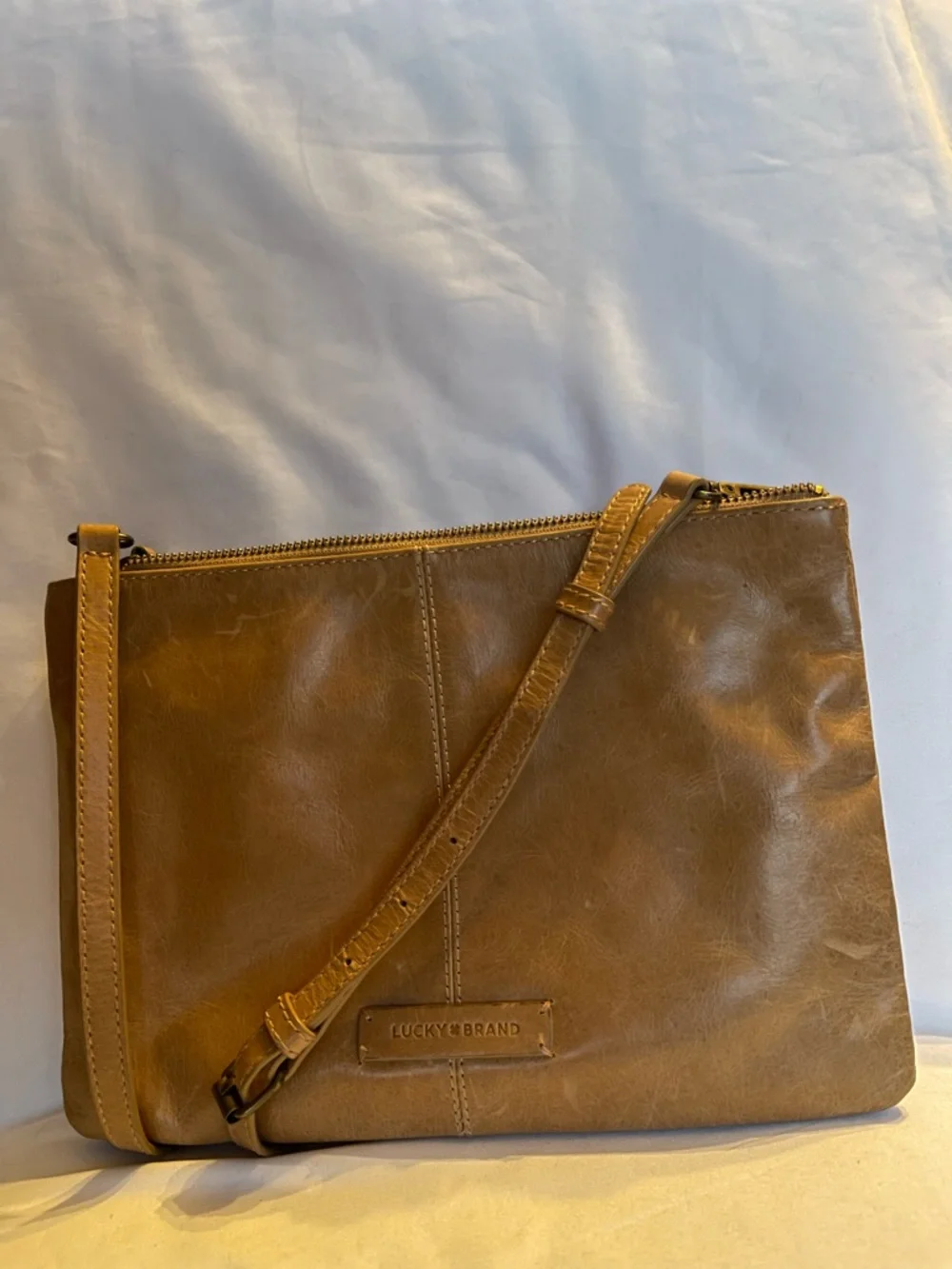 Lucky Brand Tan Leather Messenger Crossbody